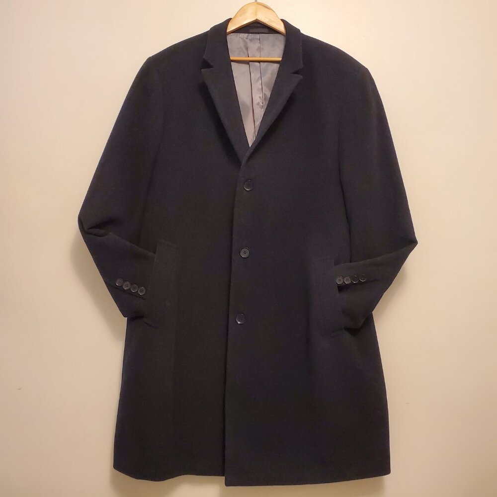 Calvin Klein Men’s Plaza Wool-Cashmere Blend Overcoat Trench Coat Black - 44L